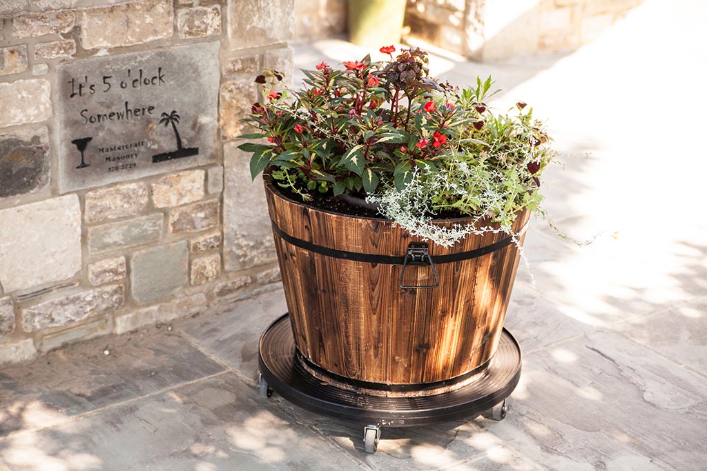 Large Round Wooden Barrel Planters