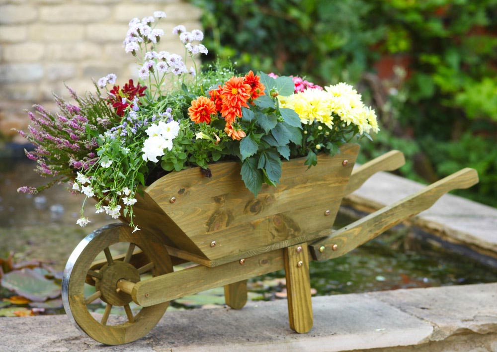 Large Wooden Wheelbarrow Planter | Garden Design Ideas